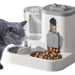Comedero Y Bebedero Para Mascotas 2 En 1 Jazak Gatos Perros Automatico Mide 25x23x20 Cm Con Puerta Medidora Suministro Por Gravedad Higienico Color Blanco