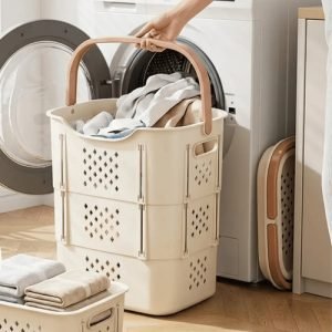 Cesto Plegable Para Ropa Sucia Portátil Con Asas Compacto Color Durazno Canasta