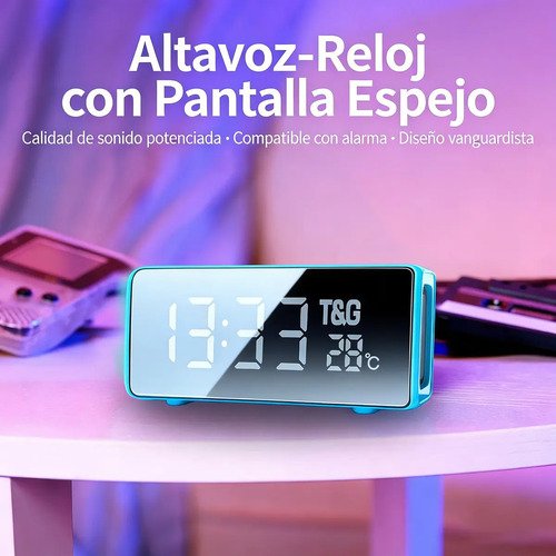 Portátil Bluetooth Parlante Radio Fm Reloj Digital Color Rojo - Imagen 7