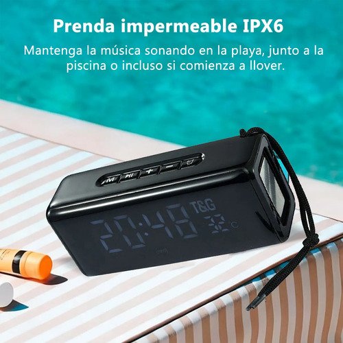 Portátil Bluetooth Parlante Radio Fm Reloj Digital Color Rojo - Imagen 5