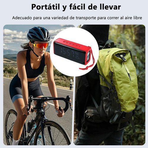 Portátil Bluetooth Parlante Radio Fm Reloj Digital Color Rojo - Imagen 2