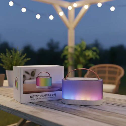 Parlante Portatil Luces C/ 2 Microfonos Para Karaoke - Imagen 3