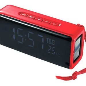 Portátil Bluetooth Parlante Radio Fm Reloj Digital Color Rojo