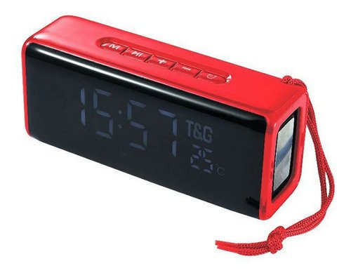 Portátil Bluetooth Parlante Radio Fm Reloj Digital Color Rojo
