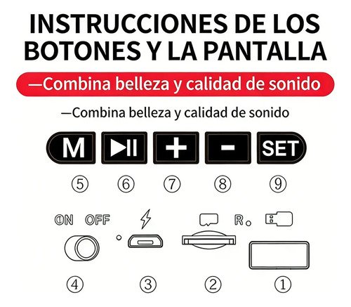 Portátil Bluetooth Parlante Radio Fm Reloj Digital Color Rojo - Imagen 9