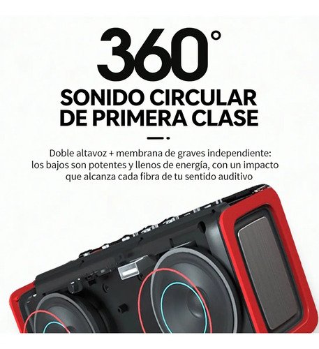 Portátil Bluetooth Parlante Radio Fm Reloj Digital Color Rojo - Imagen 8